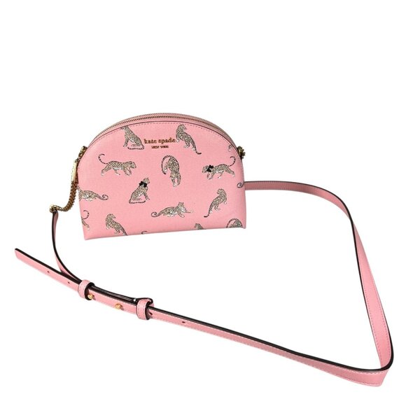 Kate Spade New York Womens Morgan Leopard Double-Zip Dome Pink Crossbody Bag - Picture 5 of 16